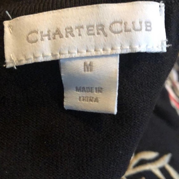 Charter Club Layered Look Sweater Long Sleeve Floral Size M Black Fall Winter - Picture 3 of 7